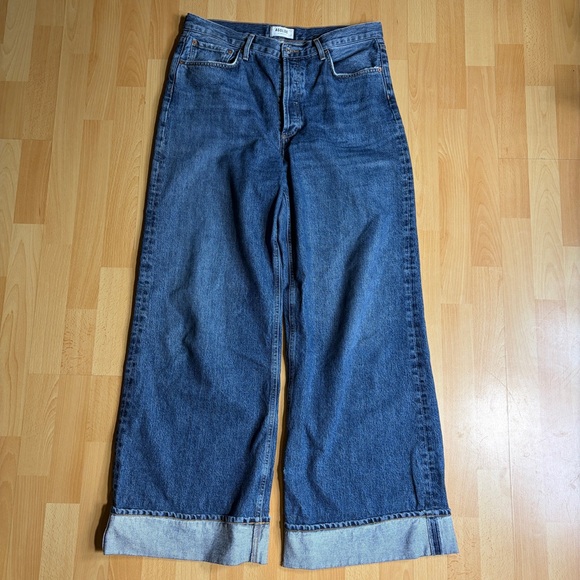 Agolde Dame Jeans in Control Wide Leg Cuffed Medium Wash 31 - Picture 4 of 12